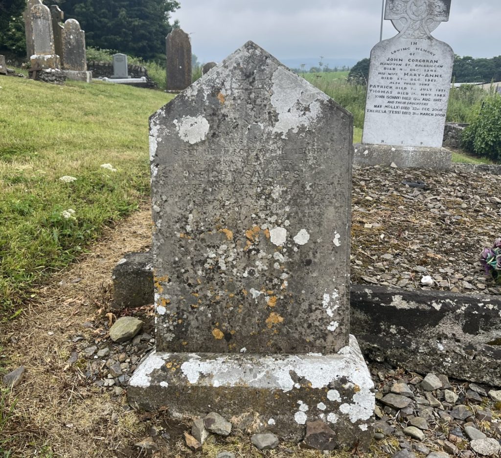 A gravestone commemorating the Bell Hill crew, located at the site of their mass grave in Balrothery.