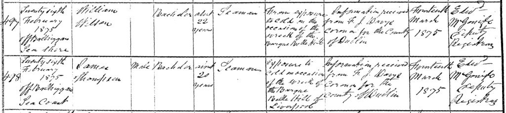 Official death registrations for two members of the Bell Hill, stating approximate ages and cause of death etc.