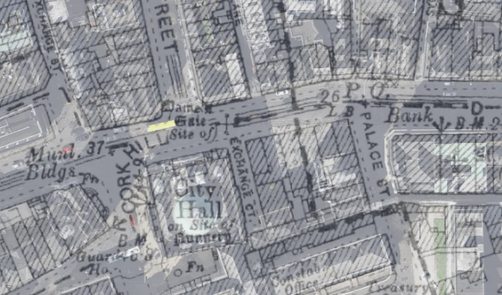 Modern-day Exchange Court and surroundings versus c.1890s