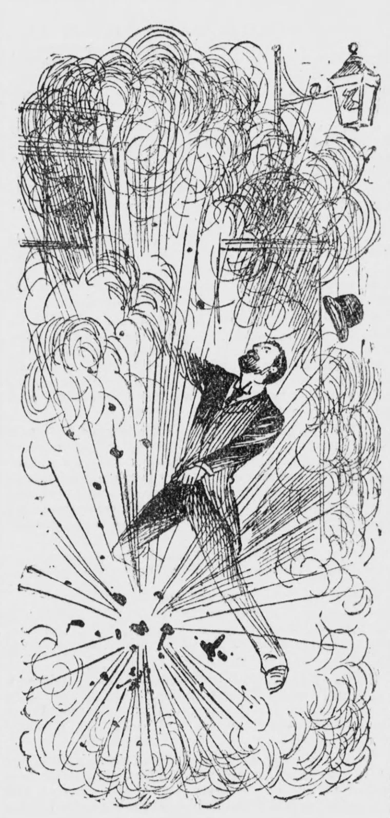 Illustration of Sinnott and the
 explosion (from the Illustrated Police 
News, 7 January 1893)